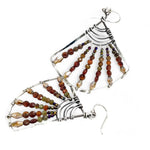 A pair of sterling silver fan earrings with micro faceted hessonite garnet gemstones and crystal