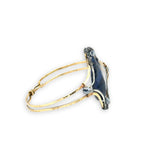 Brass statement cuff bracelet with large sodalite teardrop gemstone with pyrite accents