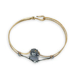 Brass statement cuff bracelet with large sodalite teardrop gemstone with pyrite accents