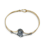 Brass statement cuff bracelet with large sodalite teardrop gemstone with pyrite accents