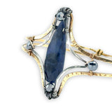 Brass statement cuff bracelet with large sodalite teardrop gemstone with pyrite accents