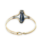 Brass statement cuff bracelet with large sodalite teardrop gemstone with pyrite accents