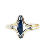 Brass statement cuff bracelet with large sodalite teardrop gemstone with pyrite accents