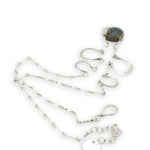 5 sterling silver hammered cups necklace with a singular flashy labradorite cabochon on sterling silver bar chain