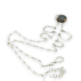 5 sterling silver hammered cups necklace with a singular flashy labradorite cabochon on sterling silver bar chain