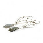 Handmade hammered sterling silver drops on an arch earring with labradorite teardrop dangle earring