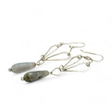 Handmade hammered sterling silver drops on an arch earring with labradorite teardrop dangle earring