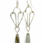 Handmade hammered sterling silver drops on an arch earring with labradorite teardrop dangle earring