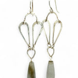 Handmade hammered sterling silver drops on an arch earring with labradorite teardrop dangle earring