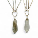 Handmade hammered sterling silver drops on an arch earring with labradorite teardrop dangle earring
