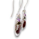 Sterling silver dot oval earrings with ruby, amethyst, green tourmaline, and sterling silver beads