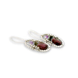 Sterling silver dot oval earrings with ruby, amethyst, green tourmaline, and sterling silver beads