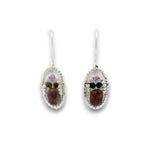 Sterling silver dot oval earrings with ruby, amethyst, green tourmaline, and sterling silver beads