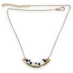 Brass hammered arch necklace with lapis faceted gemstone variety on gold filled chain