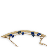 Brass hammered arch necklace with lapis faceted gemstone variety on gold filled chain