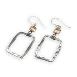 Pair of dark sterling silver rectangle earrings with gold filled mini squares