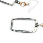 Pair of dark sterling silver rectangle earrings with gold filled mini squares