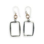 Pair of dark sterling silver rectangle earrings with gold filled mini squares