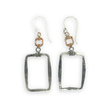 Pair of dark sterling silver rectangle earrings with gold filled mini squares