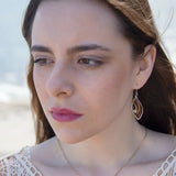 sterling silver mini marquise earrings with brass accents accompanied by garnet gemstones and crystal