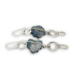 Blue raw geode slide and hammered sterling silver oval link earrings