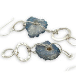Blue raw geode slide and hammered sterling silver oval link earrings
