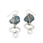 Blue raw geode slide and hammered sterling silver oval link earrings