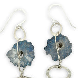 Blue raw geode slide and hammered sterling silver oval link earrings