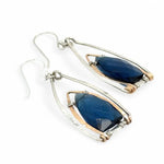 Sterling silver and bronze gothic arch earrings with london blue quartz gemstones