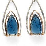 Sterling silver and bronze gothic arch earrings with london blue quartz gemstones