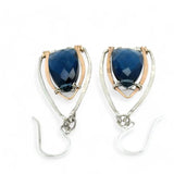 Sterling silver and bronze gothic arch earrings with london blue quartz gemstones