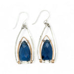 Sterling silver and bronze gothic arch earrings with london blue quartz gemstones