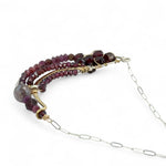 Garnet mixed variety gemstones with a mauve moonstone accent on sterling silver and brass handmade statement pendant on sterling silver oval chain