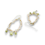 Sterling silver and bronze braided drop earrings with three green cubic zirconia gemstone dangles