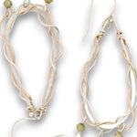 Sterling silver and bronze braided drop earrings with three green cubic zirconia gemstone dangles