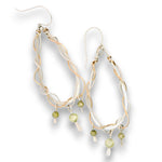 Sterling silver and bronze braided drop earrings with three green cubic zirconia gemstone dangles