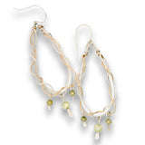 Sterling silver and bronze braided drop earrings with three green cubic zirconia gemstone dangles