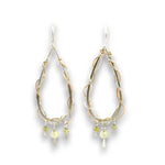 Sterling silver and bronze braided drop earrings with three green cubic zirconia gemstone dangles