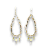 Sterling silver and bronze braided drop earrings with three green cubic zirconia gemstone dangles