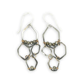 Oxidized sterling silver honeycomb shaped earrings with gold filled and pyrite accents