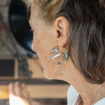 White stick pearl and blue silver fresh water pearl variety embellish oxidized sterling silver handmade hammered hoop earrings
