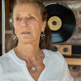 White stick pearl and blue silver fresh water pearl variety embellish oxidized sterling silver handmade hammered hoop earrings