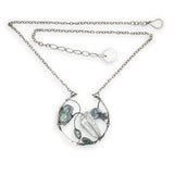 Raw quartz nugget and silver blue fresh water pearl variety embellished an oxidized sterling silver hoop necklace on a dainty chain necklace