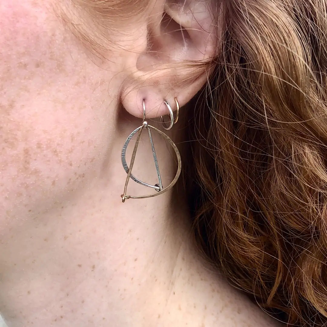 Hammered sterling silver and bronze interlocking semi circle earrings