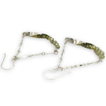 Floral stamped sterling silver hammered twisted bars lined with ombre green cubic zirconia hanging on sterling bar chain swinging earrings