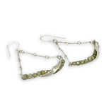 Floral stamped sterling silver hammered twisted bars lined with ombre green cubic zirconia hanging on sterling bar chain swinging earrings