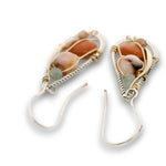 sterling silver braided wire teardrop shaped mini earrings with red jasper, pink opal, sunstone, and prehnite gemstones on 14k gold filled wire