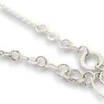 Sterling silver channel hoop pendant with green kyanite, sterling silver beds, and prehnite gemstones, featuring a textured sterling chain and delicate chain necklace