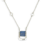 Hammered sterling silver mini box pendant with smooth blue kyanite square gemstones on sterling silver chain necklace