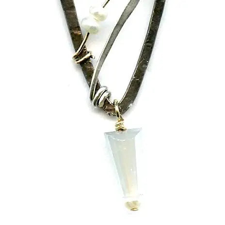 Long skinny sterling silver darkened marquise earrings embroidered with mother of pearl, fresh water pearl, and crystal gemstones on sterling silver and gold filled wire